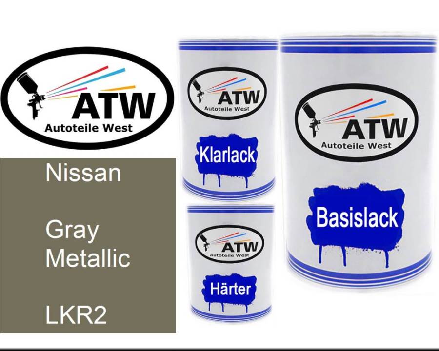 Nissan, Gray Metallic, LKR2: 500ml Lackdose + 500ml Klarlack + 250ml Härter - Set, von ATW Autoteile West.